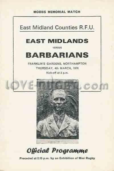 1976 East Midlands v Barbarians  Rugby Programme